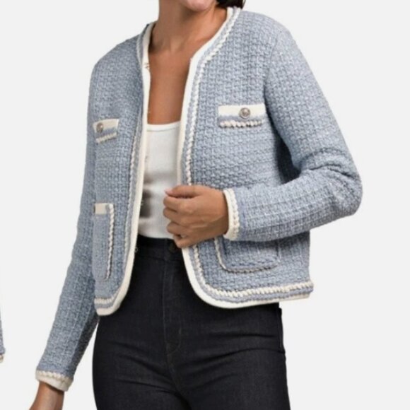 Elie Tahari Blue and Cream Blazer Knit Jacket size medium - Picture 1 of 12